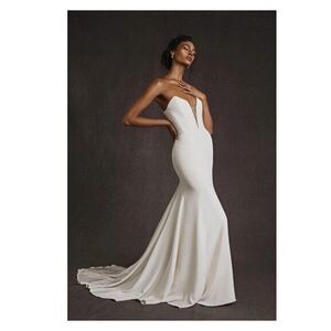 Katherine Tash‎ Kyle Wedding Dress Strapless Silk Crepe gown corset Ivory XS